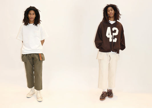 WOODBLOCK W-44 HERRINGBONE CARGO PANTS & S/S WIDE TAPERED SILHOUETTE POCKET T-SHIRT