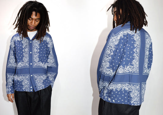 WOODBLOCK L/S OPEN COLLAR BANDANA SHIRT