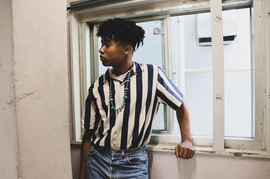 WOODBLOCK S/S OPEN COLLAR STRIPE SHIRT 7.12 RELEASE.