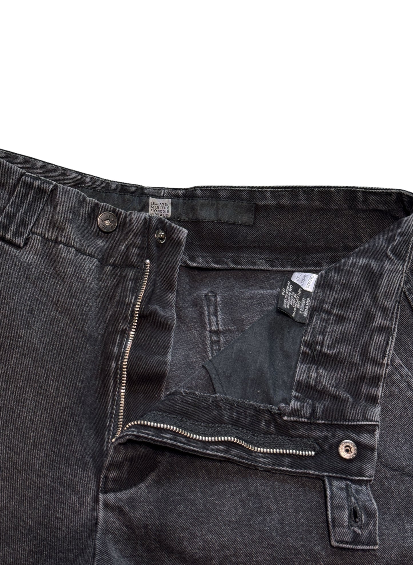 (SUP-284) MARITHE FRANCOIS GIRBAUD VELCRO STRAP BLACK DENIM SHORTS (w34)