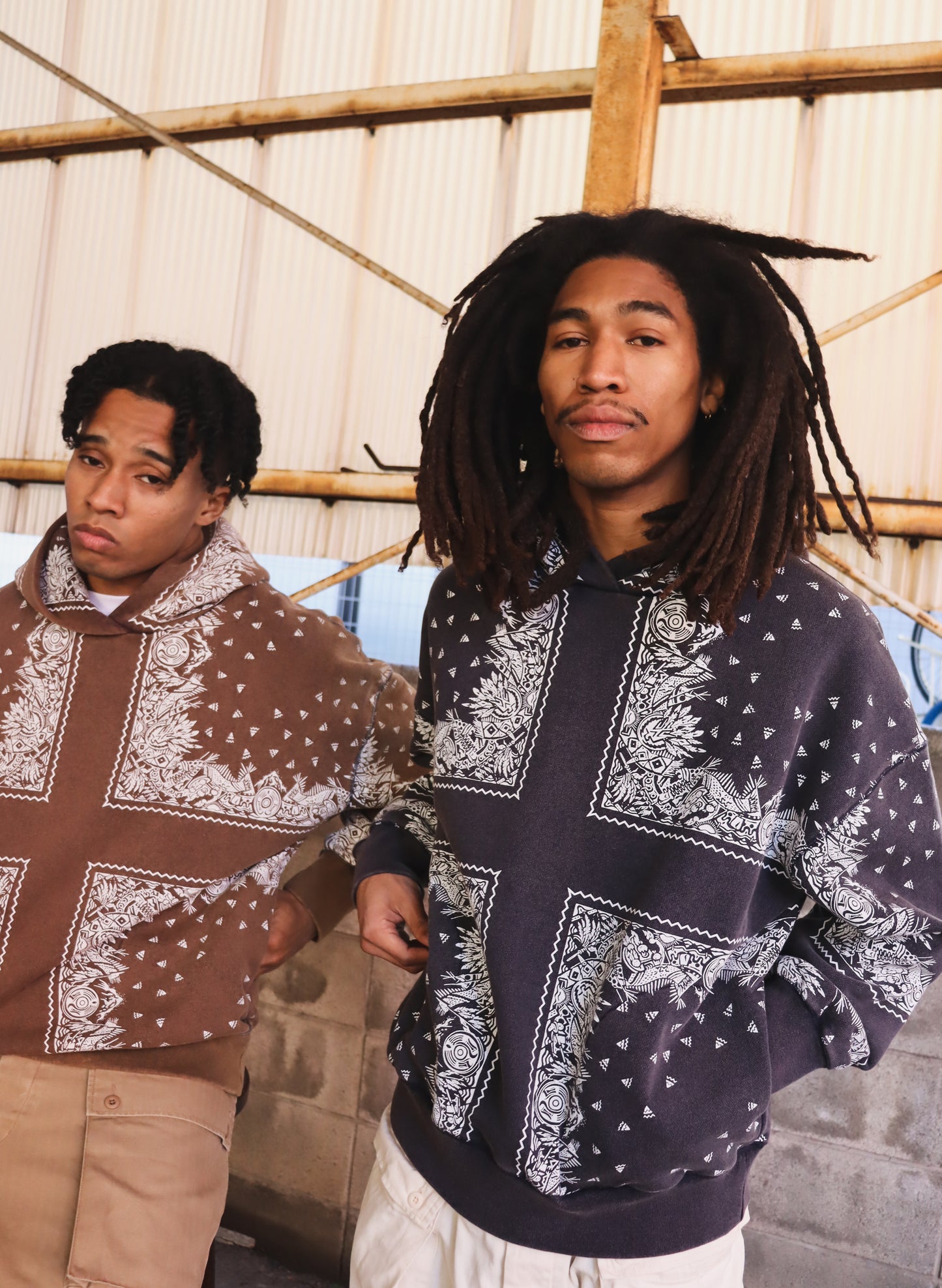 WOODBLOCK BANDANA SWEAT HOODIE BROWN (WB-26SS-001)