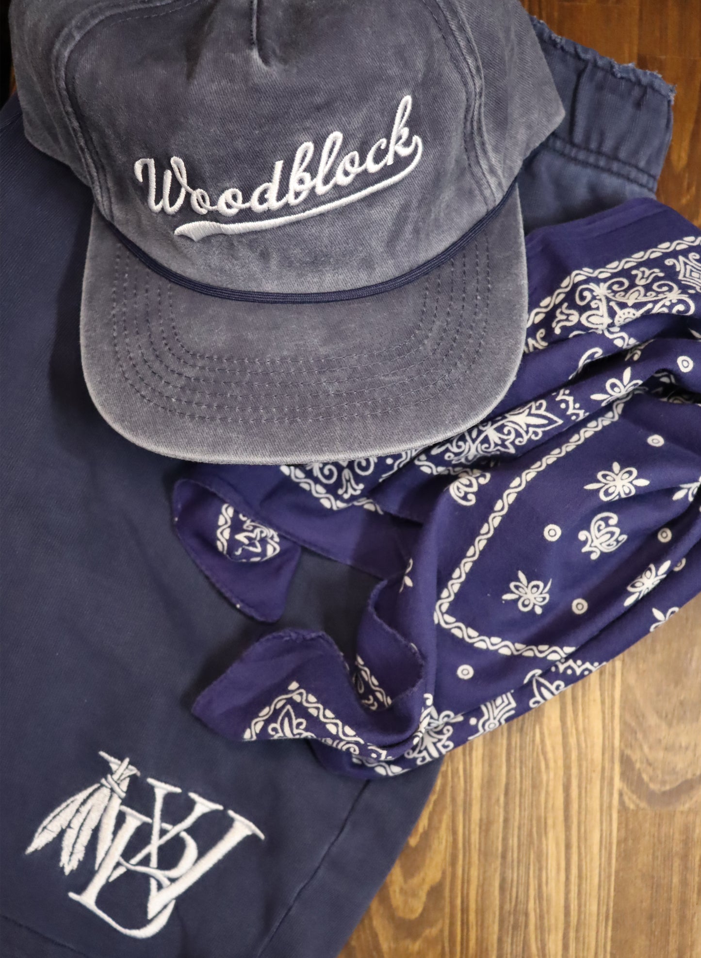 WOODBLOCK SCRIPT LOGO SNAP BACK CAP PIGMENT NAVY (WB-24SS-069)