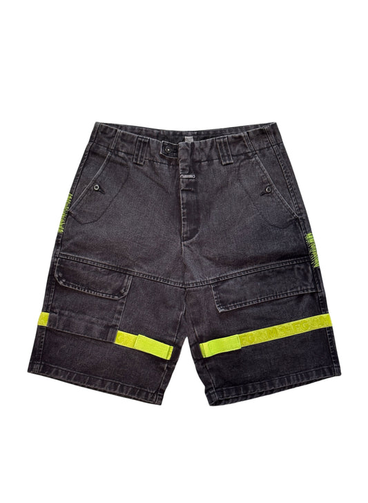 (SUP-284) MARITHE FRANCOIS GIRBAUD VELCRO STRAP BLACK DENIM SHORTS (w34)