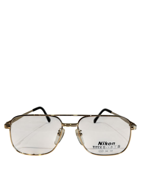 (SUP-417) 90s VINTAGE TWO BRIDGE GOLD FRAME GLASSES Nikon TITEX Ⅱ Ti-P
