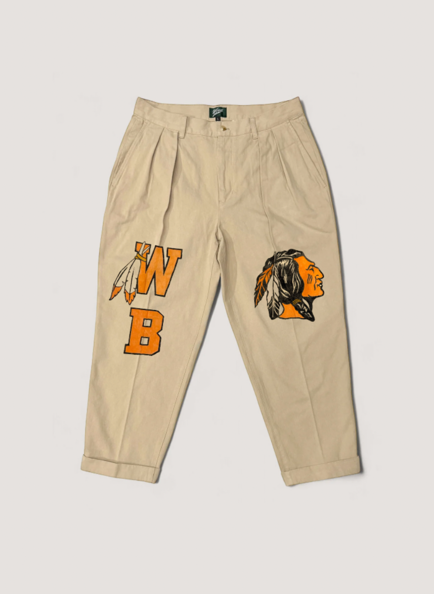 WOODBLOCK 3 STAMP PAINT CUSTOMIZED 2TUCK CHINO TROUSERS KHAKI (WB-26SS