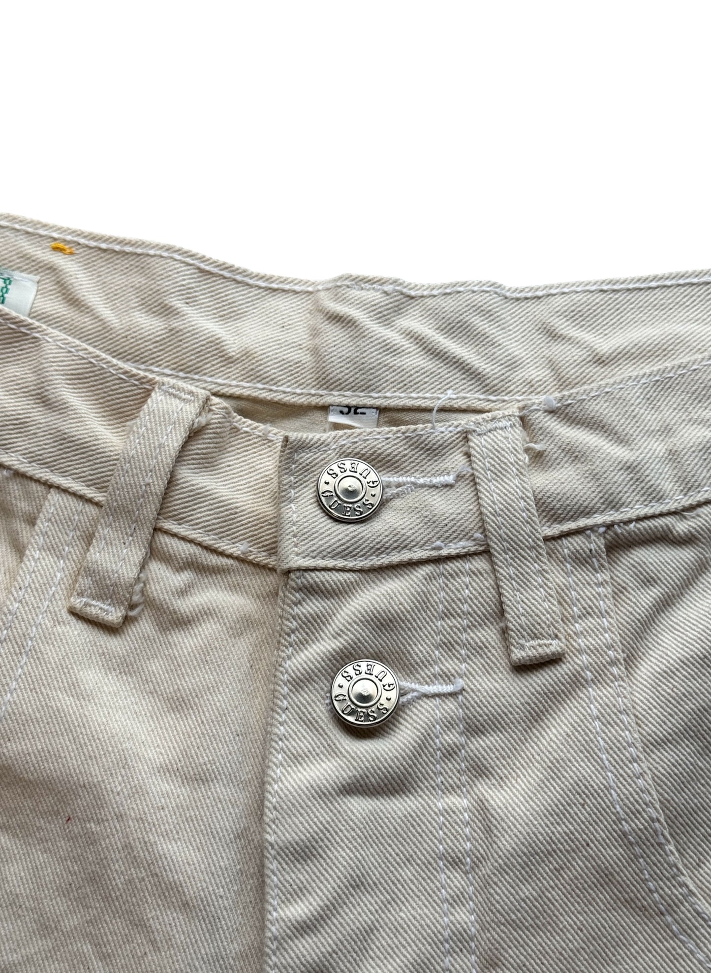 (SUP-385) DEADSTOCK GUESS DENIM JORTS "NATURAL" - MADE IN U.S.A. (w32)