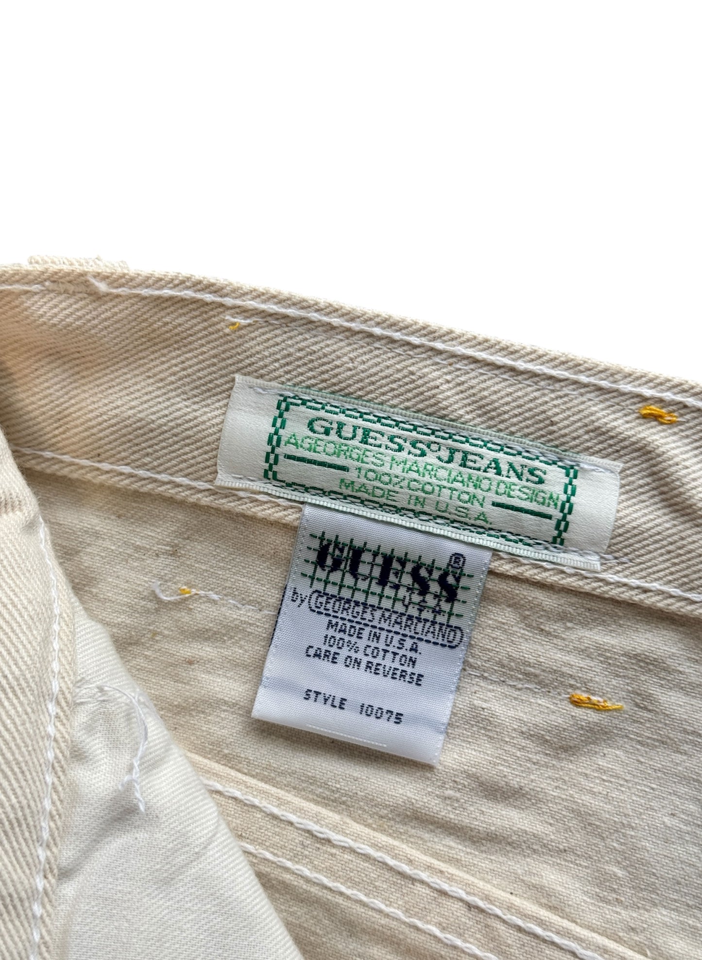 (SUP-385) DEADSTOCK GUESS DENIM JORTS "NATURAL" - MADE IN U.S.A. (w32)