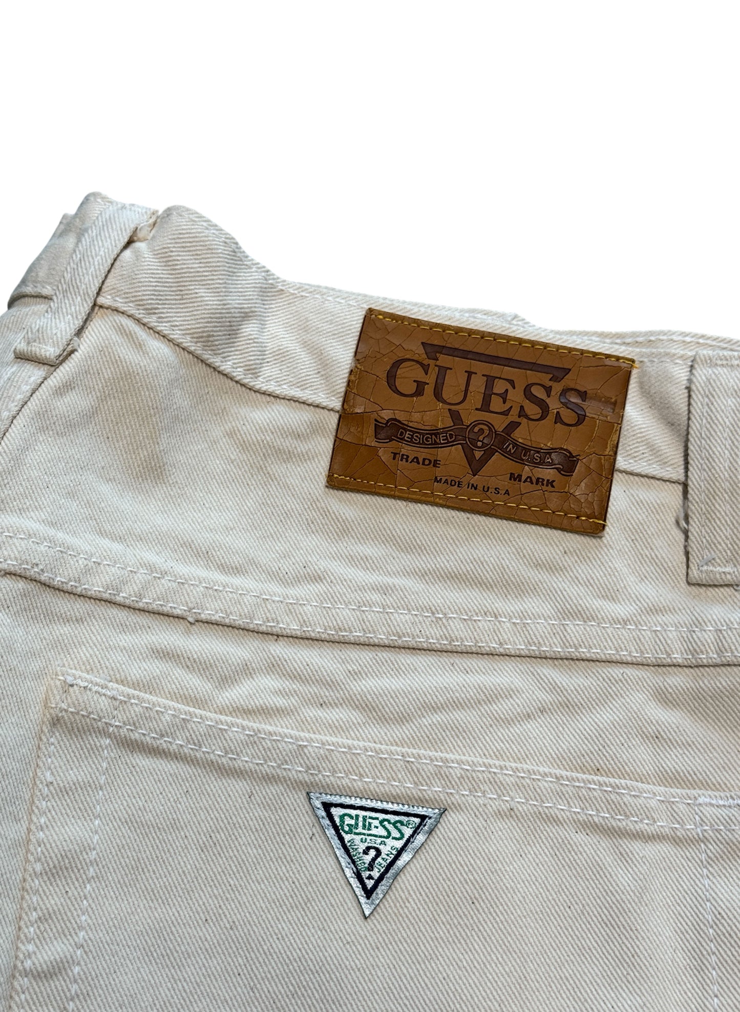 (SUP-385) DEADSTOCK GUESS DENIM JORTS "NATURAL" - MADE IN U.S.A. (w32)