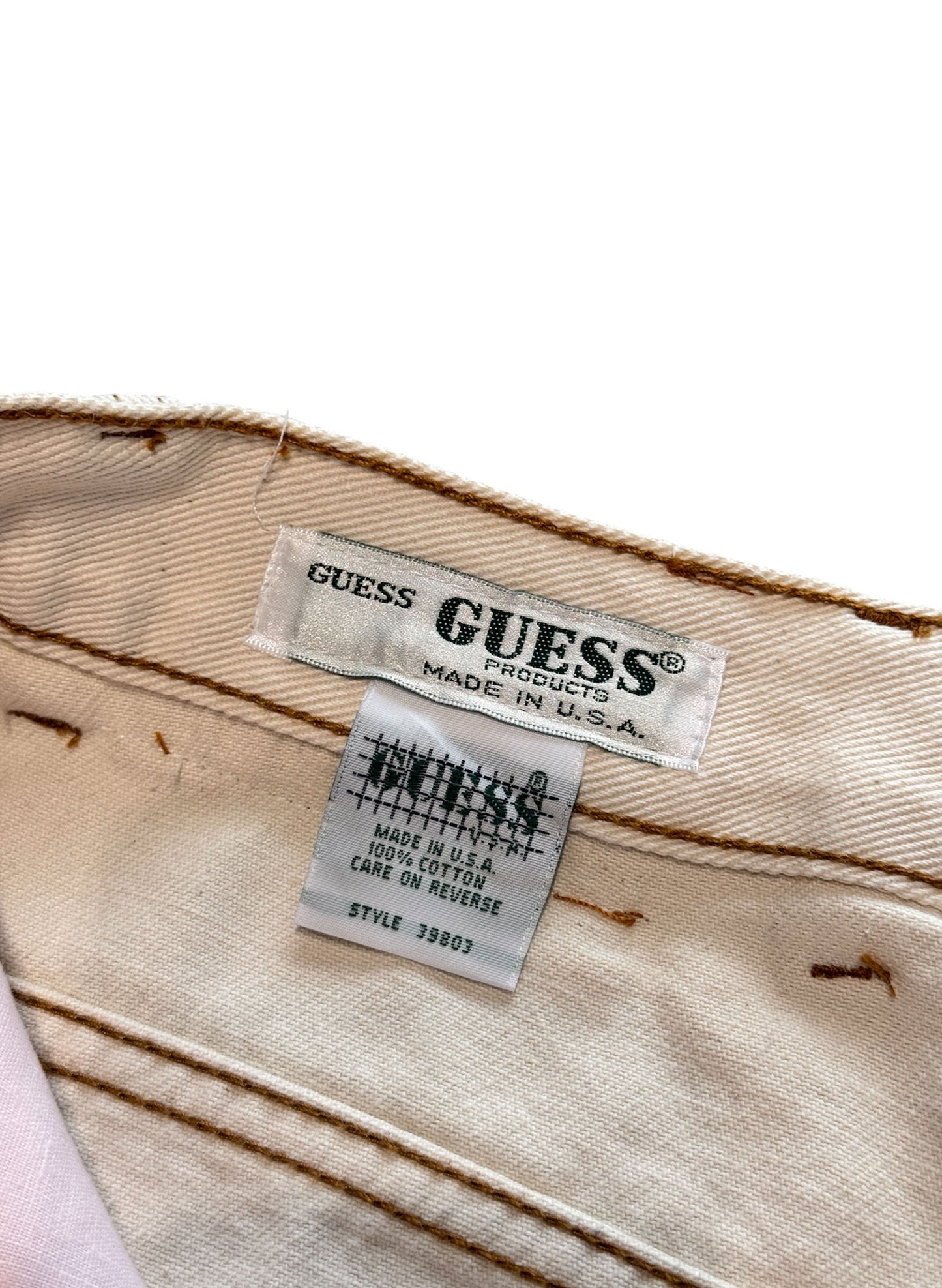 (SUP-386) DEADSTOCK GUESS DENIM JORTS "NATURAL" MADE IN U.S.A. (w34)