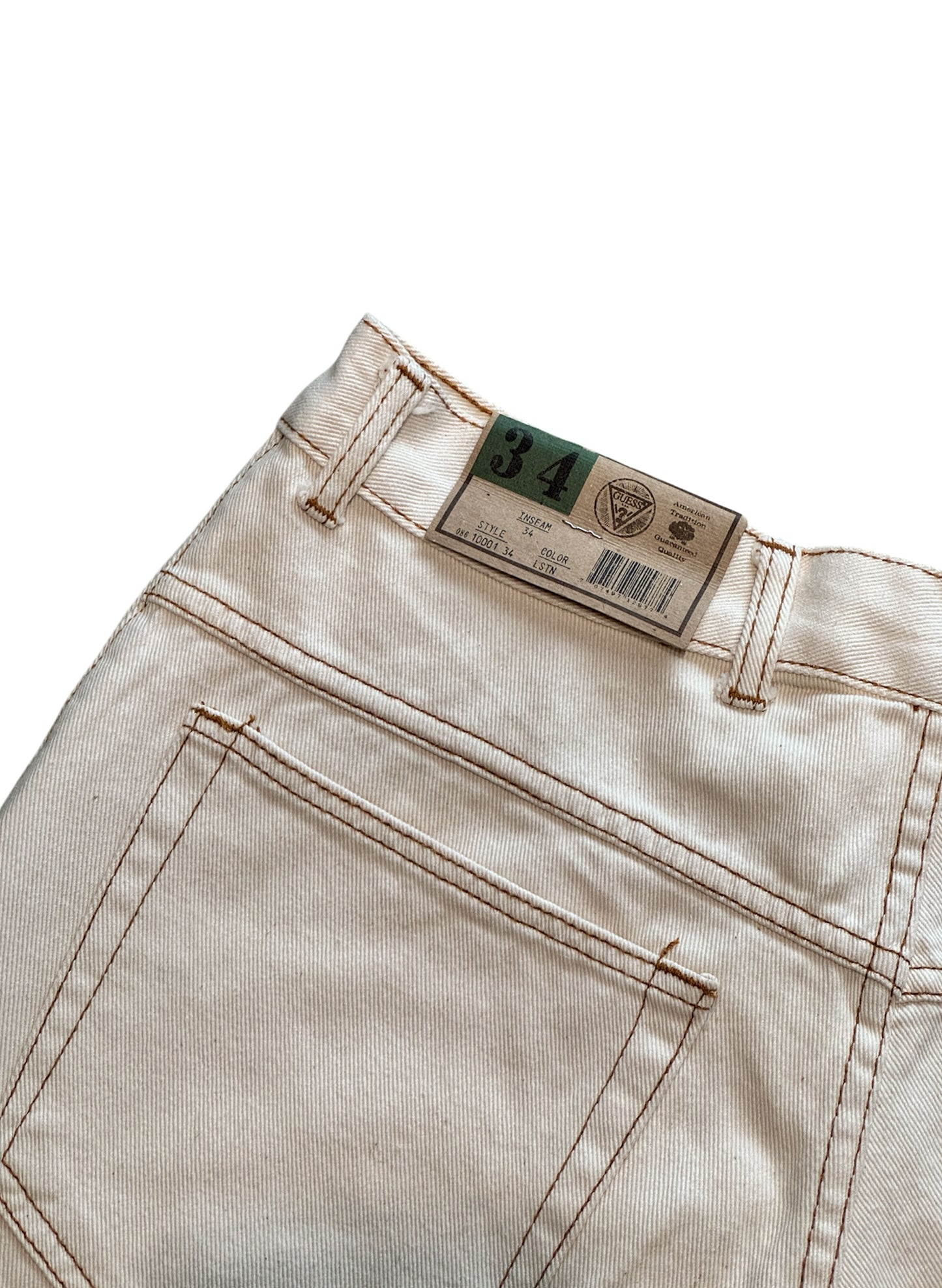 (SUP-386) DEADSTOCK GUESS DENIM JORTS "NATURAL" MADE IN U.S.A. (w34)