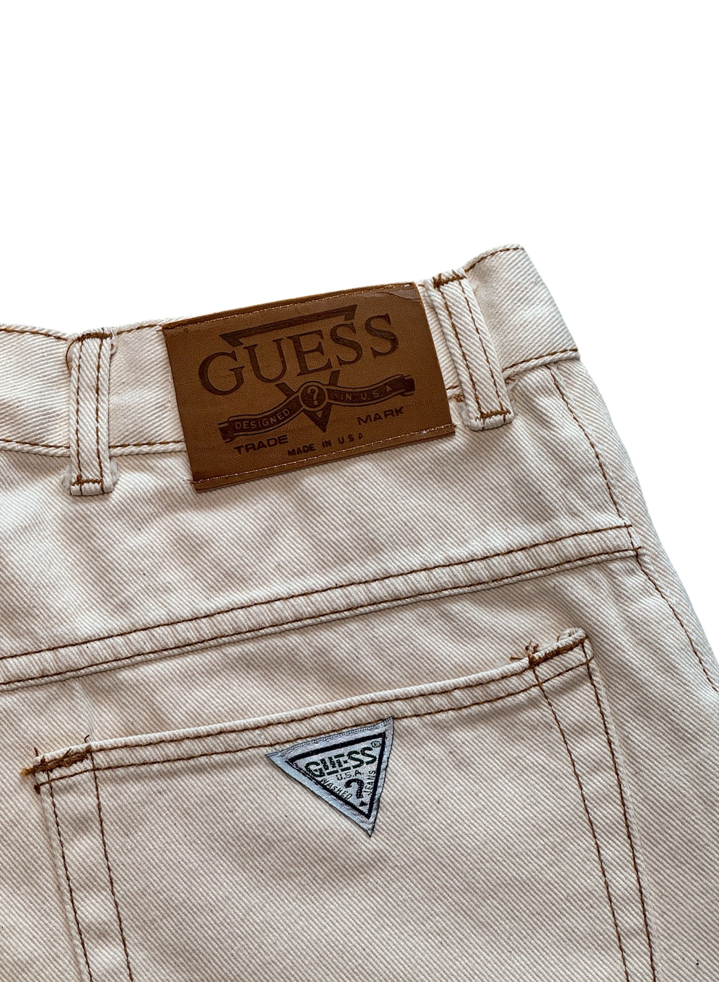 (SUP-386) DEADSTOCK GUESS DENIM JORTS "NATURAL" MADE IN U.S.A. (w34)