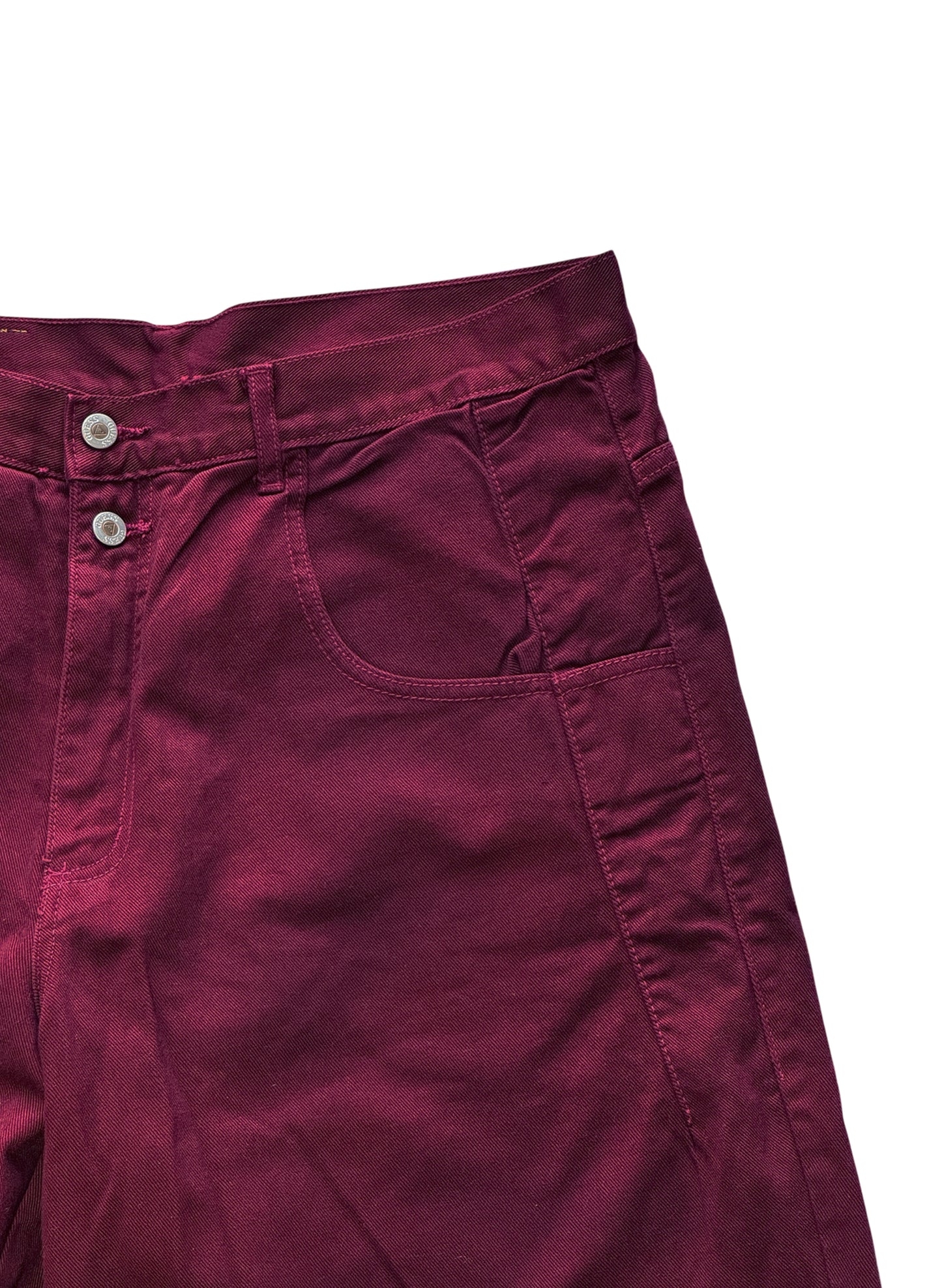 (SUP-389) DEADSTOCK GUESS DENIM JORTS "BURGUNDY" - MADE IN U.S.A. (w36)