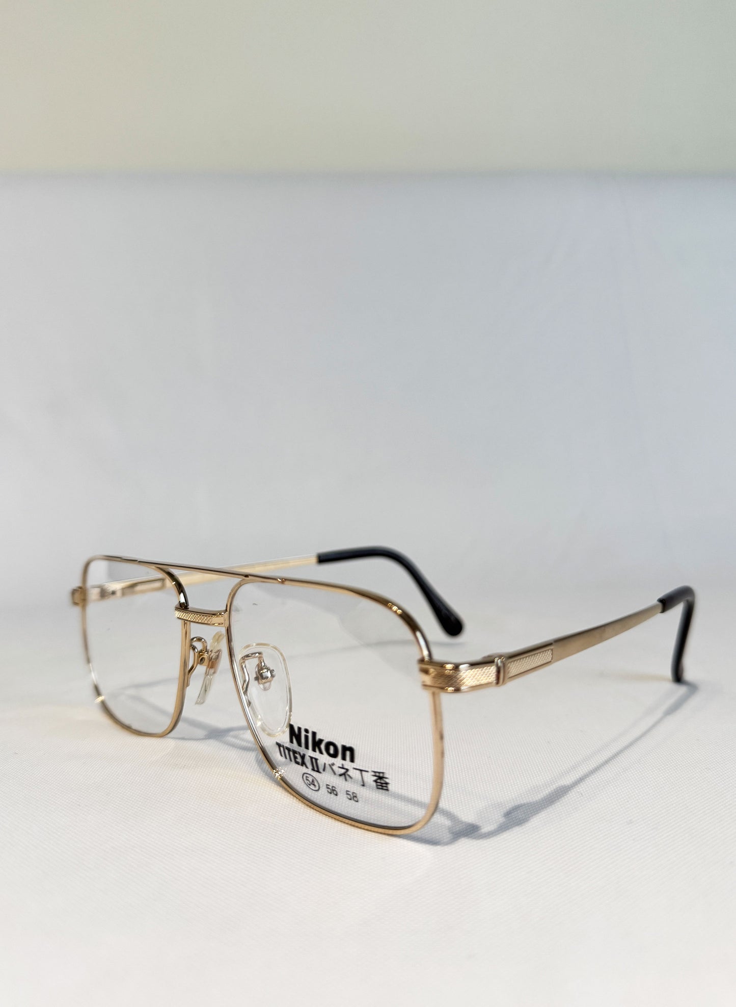 (SUP-417) 90s VINTAGE TWO BRIDGE GOLD FRAME GLASSES Nikon TITEX Ⅱ Ti-P