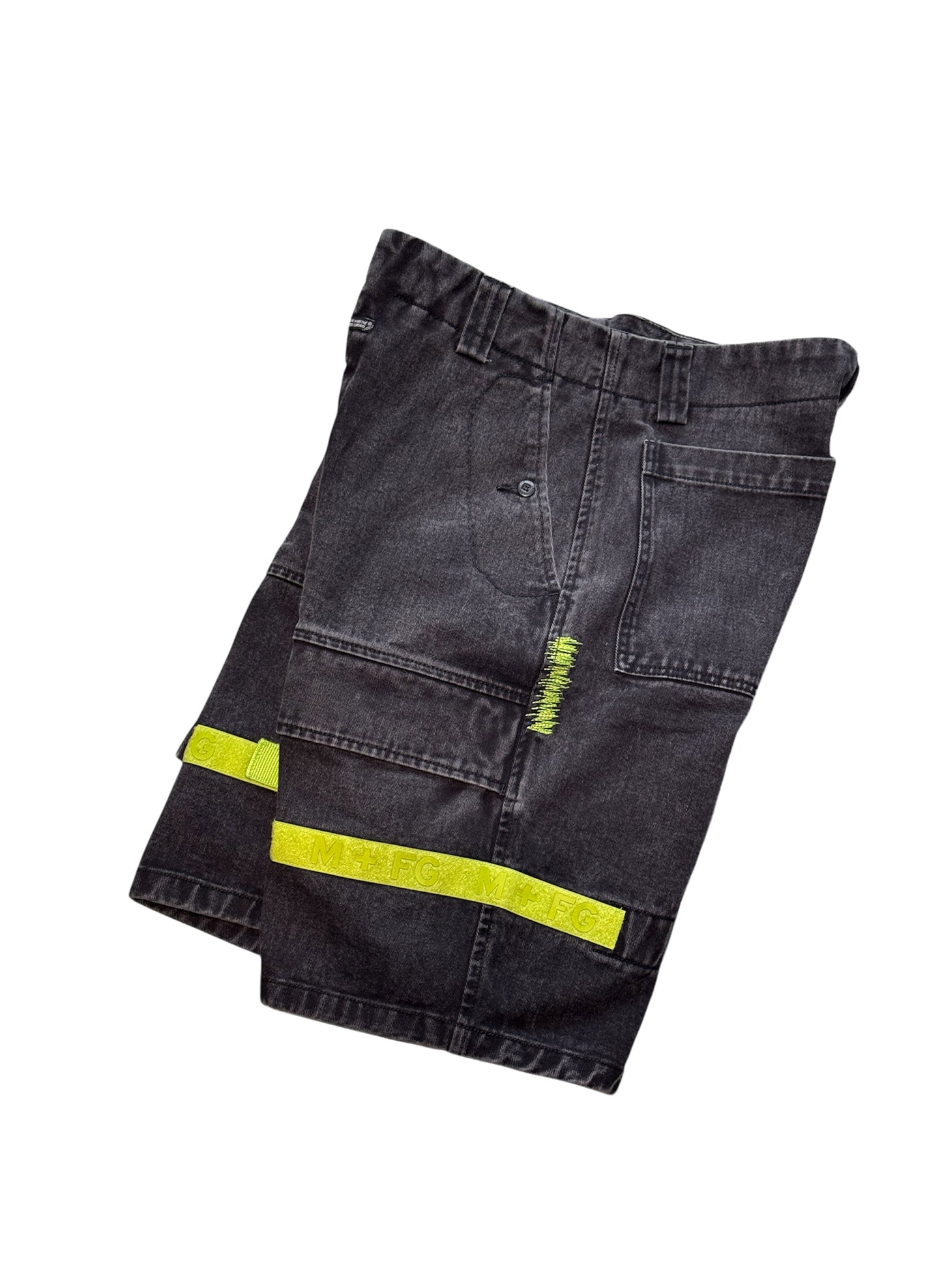 (SUP-284) MARITHE FRANCOIS GIRBAUD VELCRO STRAP BLACK DENIM SHORTS (w34)