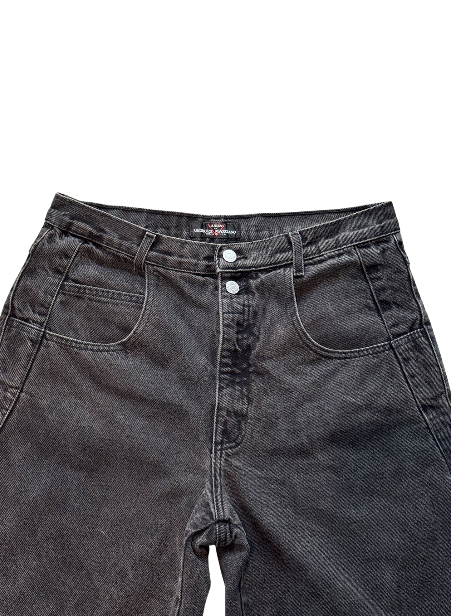 (SUP-403) 90s GUESS "BLACK FADE" DENIM SHORTS - MADE IN U.S.A. (w34)