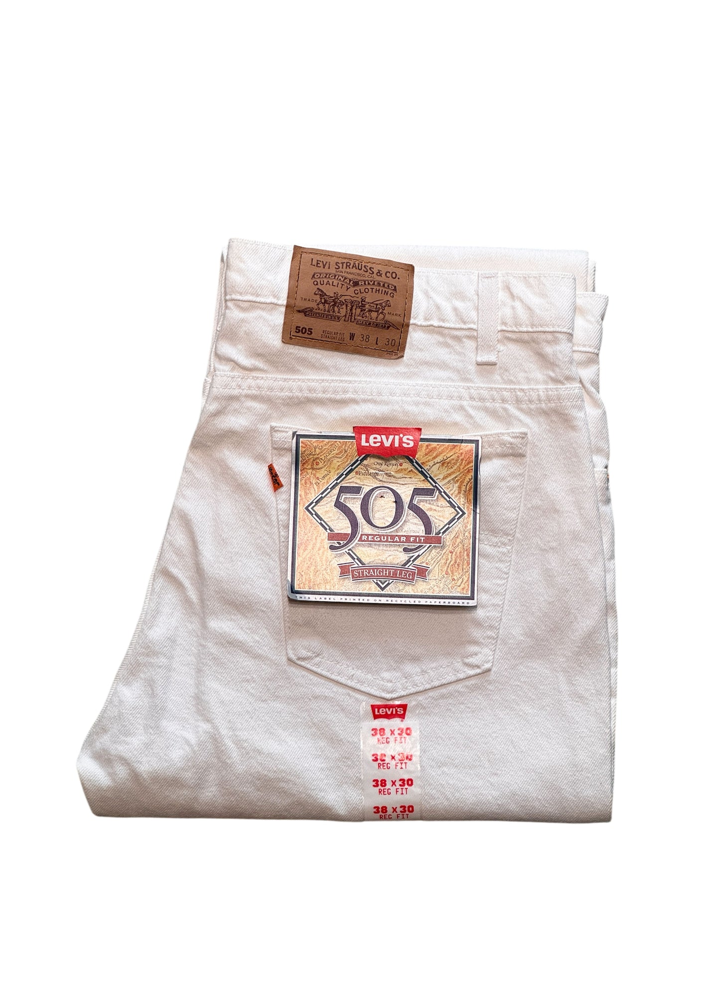 (SUP-283) LEVI'S 505 "DEADSTOCK" WHITE DENIM "ORANGE TAB" - MADE IN U.S.A. (w38)