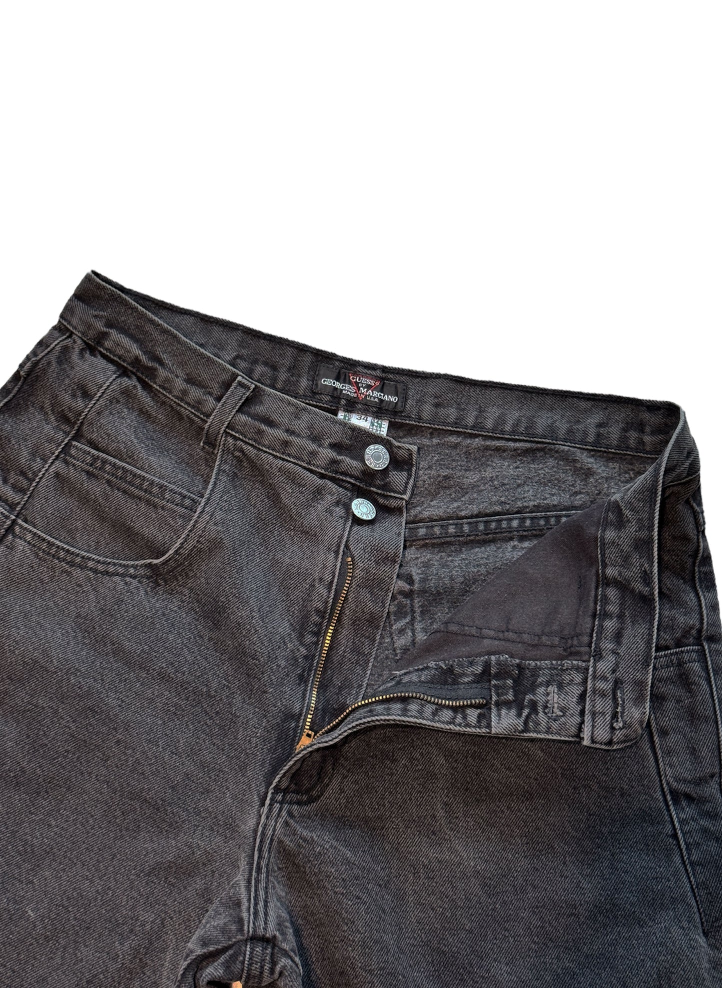 (SUP-403) 90s GUESS "BLACK FADE" DENIM SHORTS - MADE IN U.S.A. (w34)