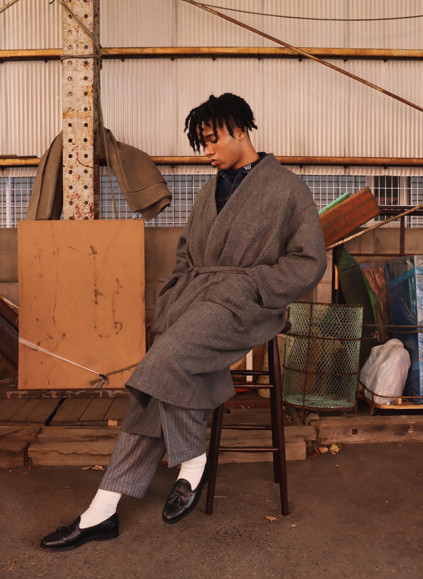 WOODBLOCK x Ichiryu made CUSTOMIZED WOOL BLANKET GOWN COAT (WB-25AW-011)