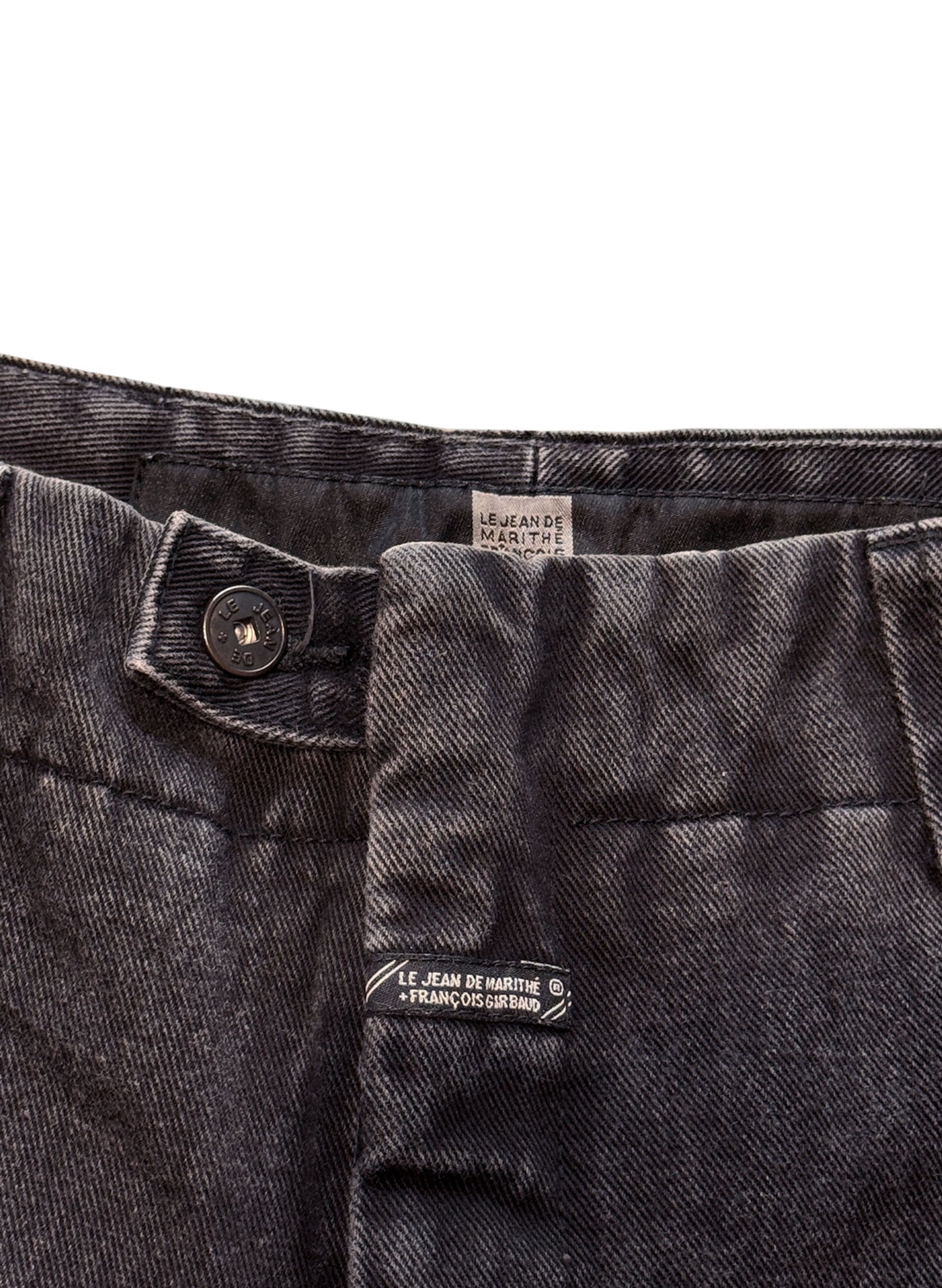 (SUP-284) MARITHE FRANCOIS GIRBAUD VELCRO STRAP BLACK DENIM SHORTS (w34)