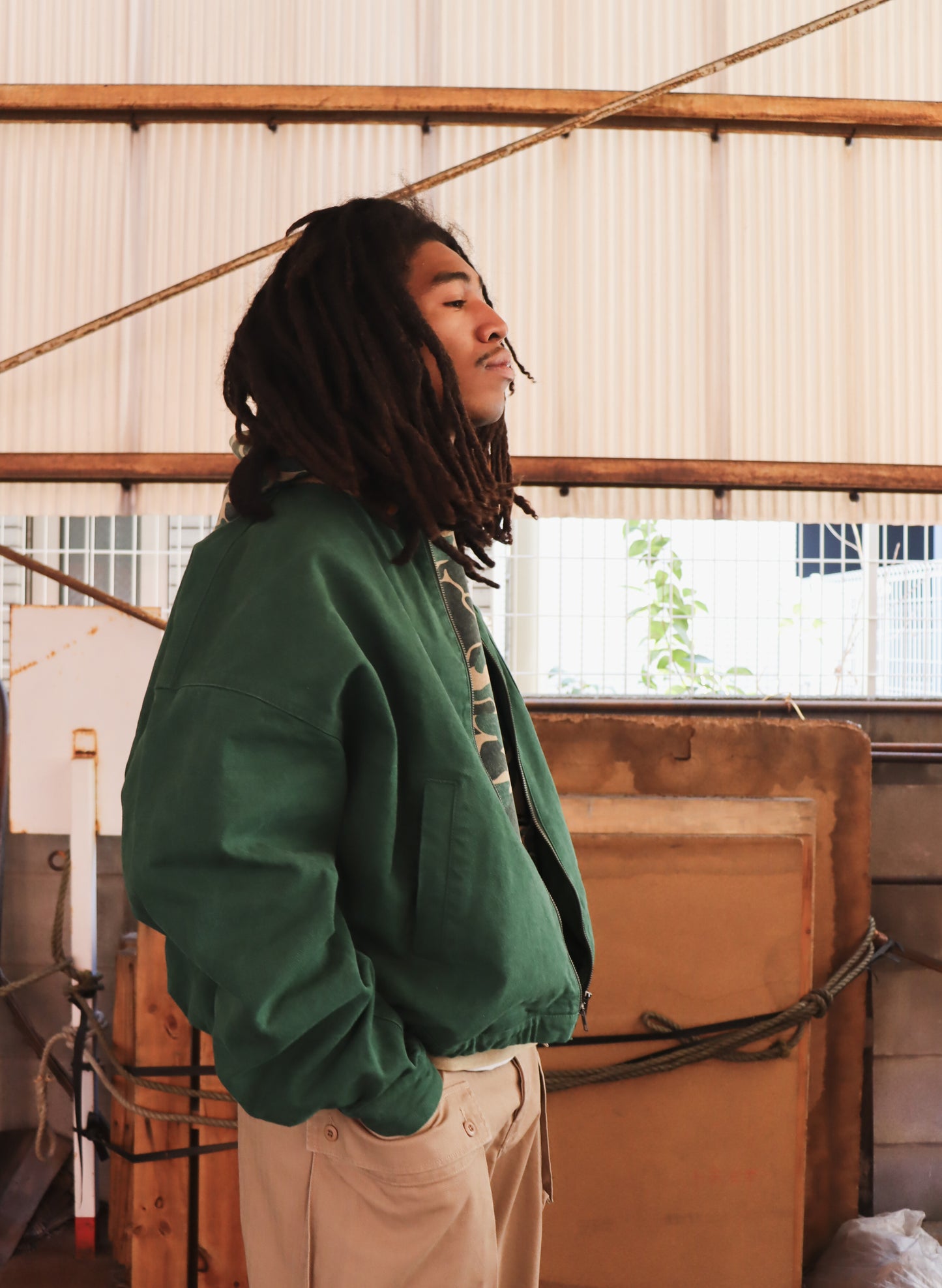 WOODBLOCK WIDE SLEEVE DUCK JACKET GREEN (WB-26SS-003)