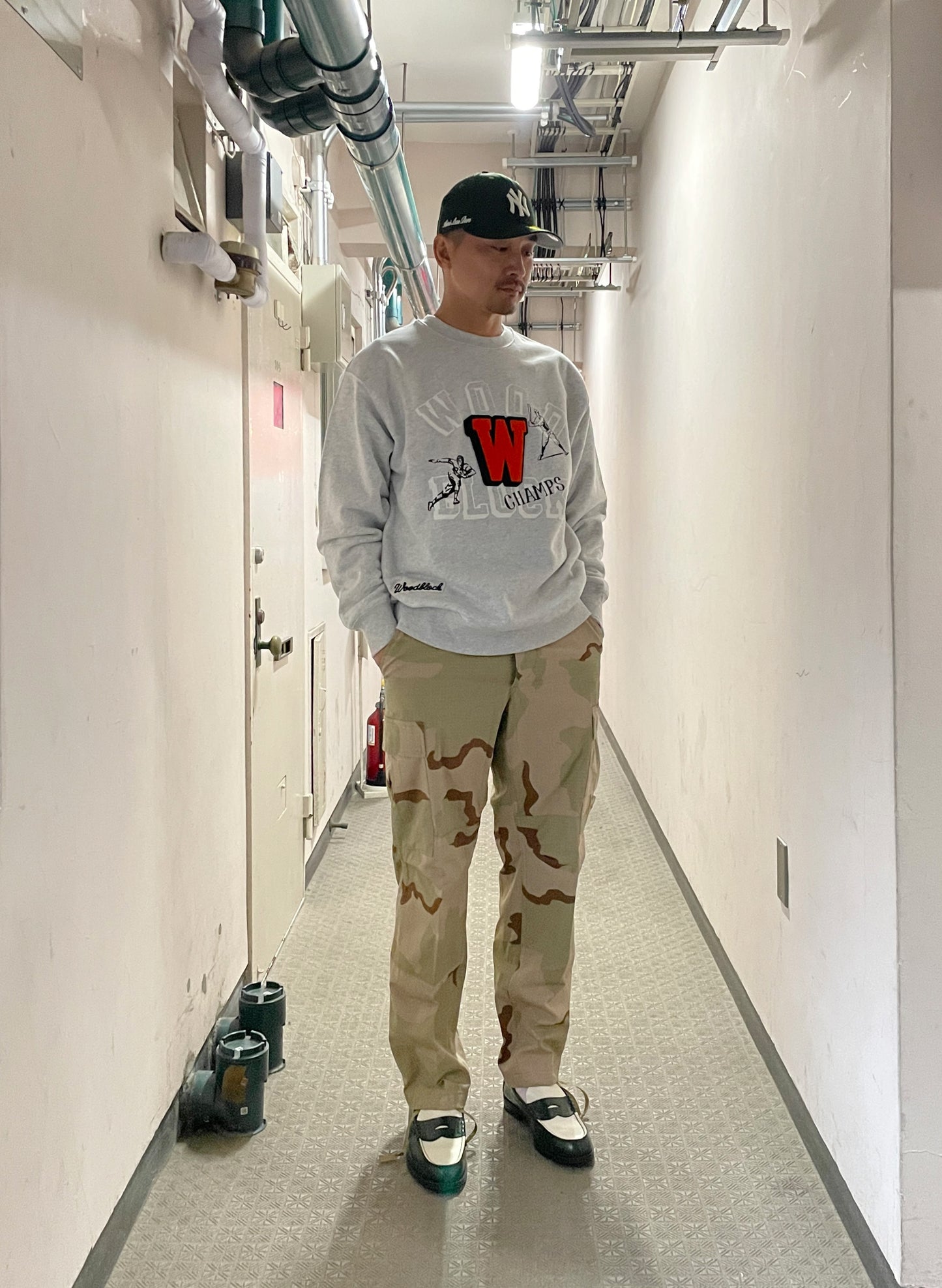 WOODBLOCK W PATCHED CREW NECK ASH GREY(WB-24SS-032)