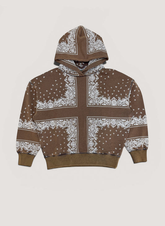 WOODBLOCK BANDANA SWEAT HOODIE BROWN (WB-26SS-001)