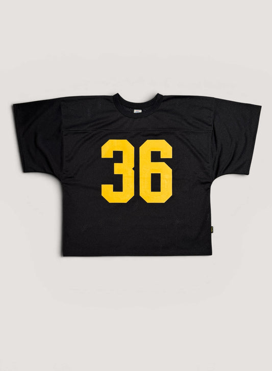 WOODBLOCK 36 S/S CREW NECK MESH FOOTBALL SHIRT BLACK/YELLOW (WB-26SS-020)