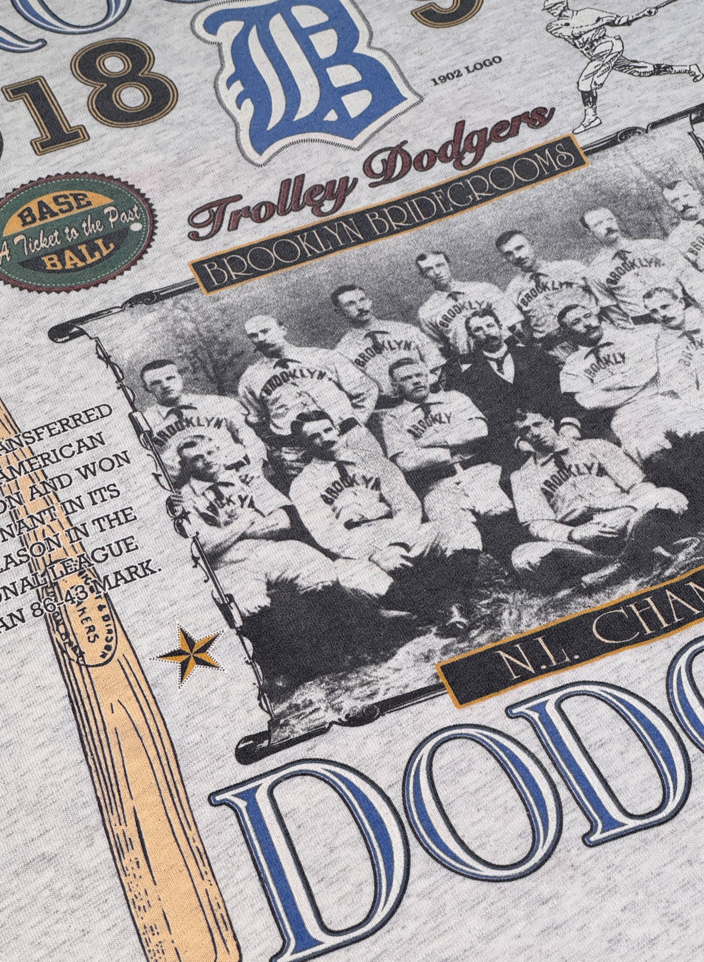 (SUP-286) MLB 1955 BROOKLYN DODGERS 3/4 SLEEVE TEE - MADE IN U.S.A. (XL)