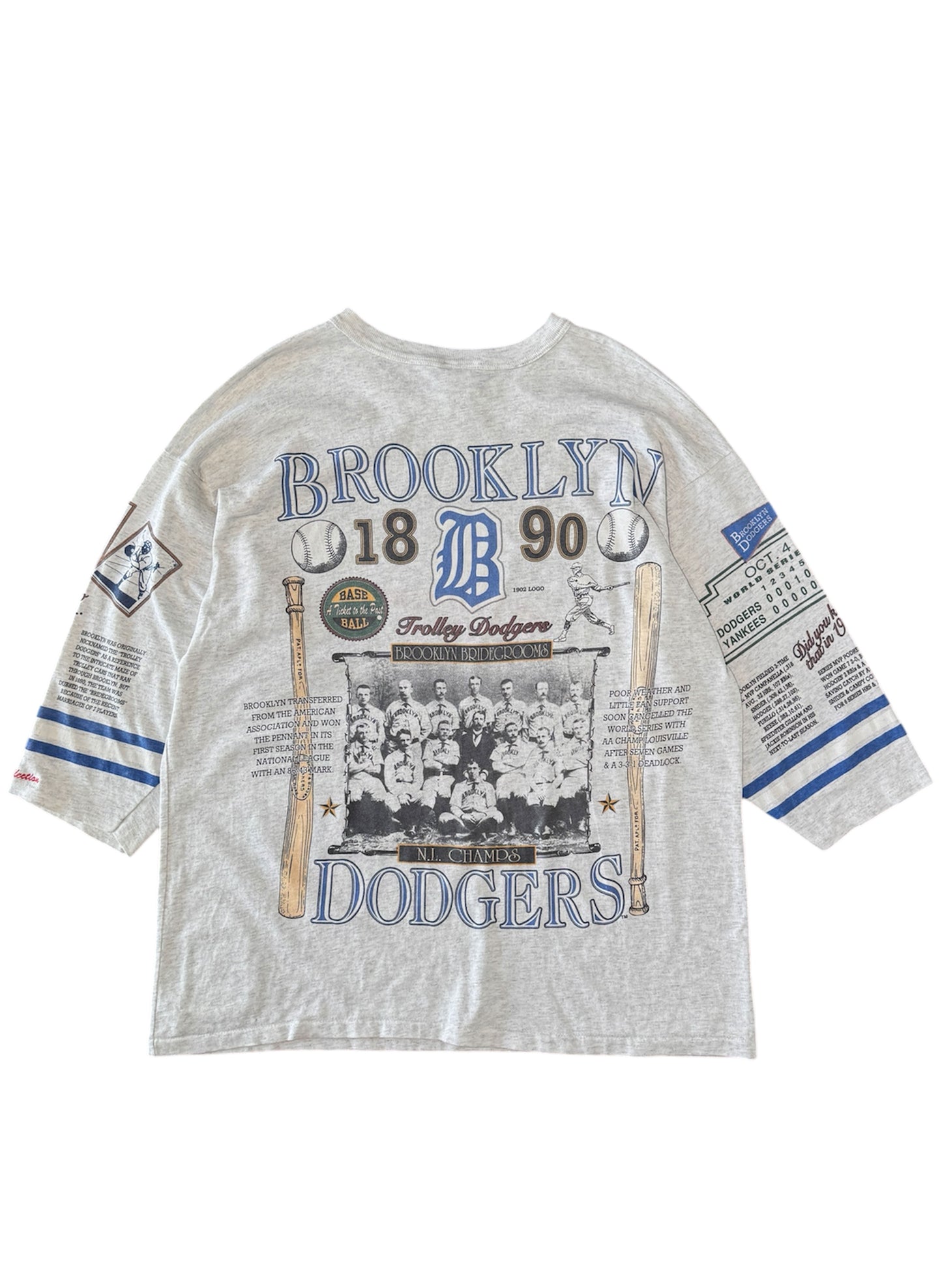 (SUP-286) MLB 1955 BROOKLYN DODGERS 3/4 SLEEVE TEE - MADE IN U.S.A. (XL)