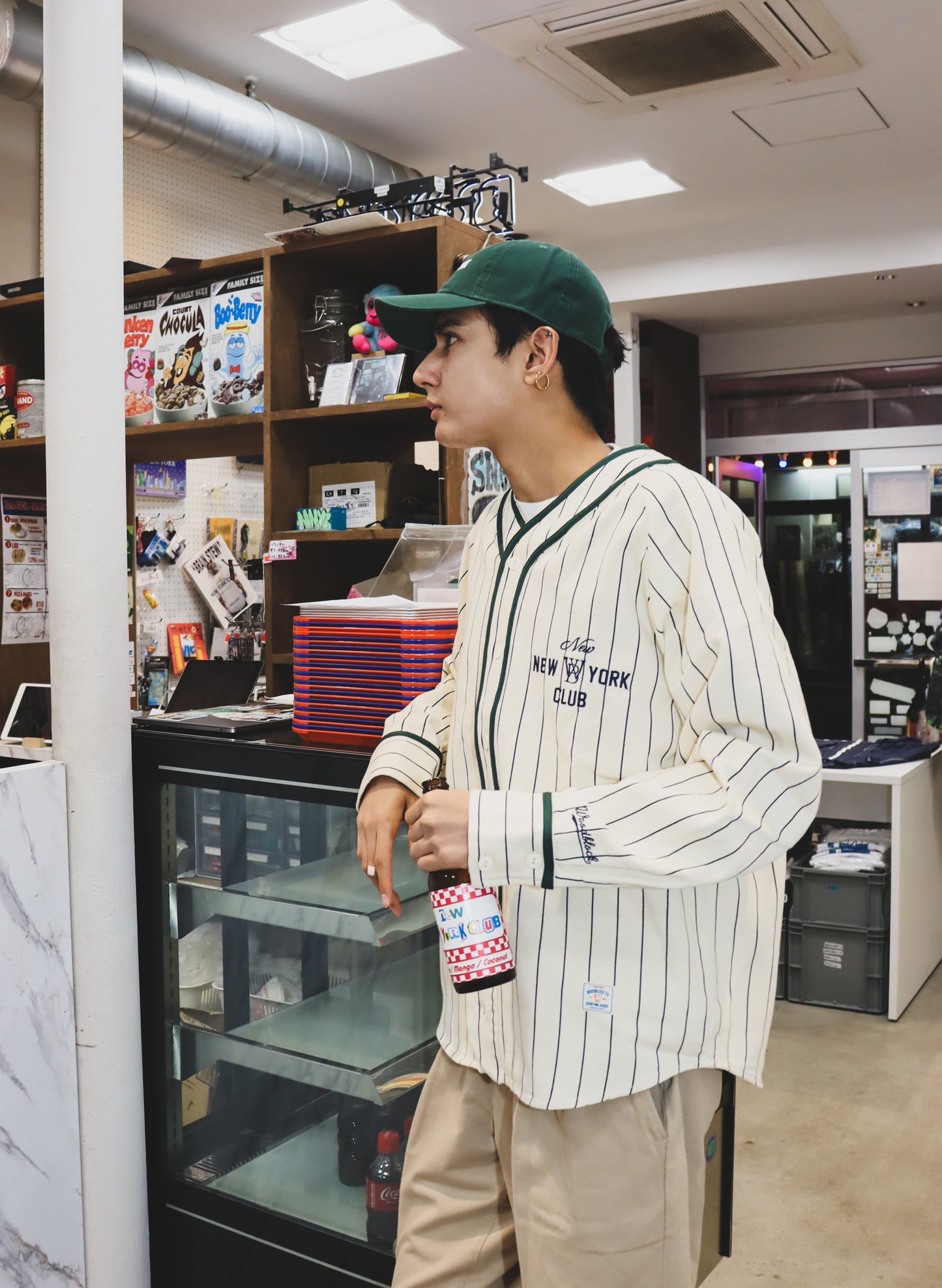 WOODBLOCK × NEW NEW YORK CLUB BASEBALL SHIRT NATURAL/NAVY/GREEN (WB-24AW-013)