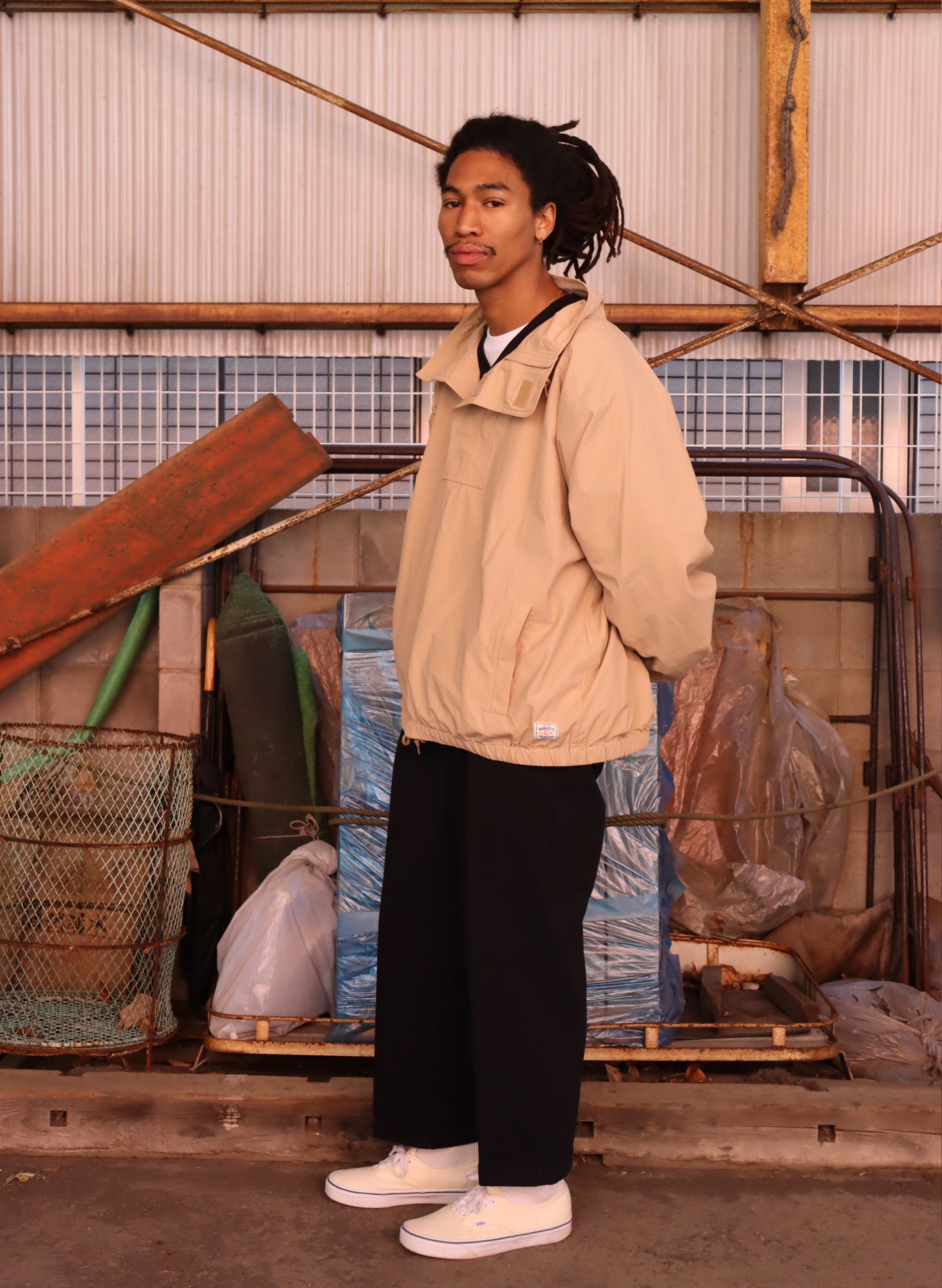 WOODBLOCK COTTON NYLON PULLOVER ANORAK BEIGE (WB-26SS-006)