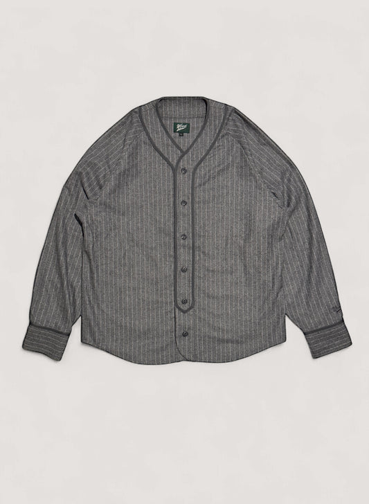 WOODBLOCK WOOL STRIPE BASEBALL SHIRT GREY STRIPE (WB-25AW-008)