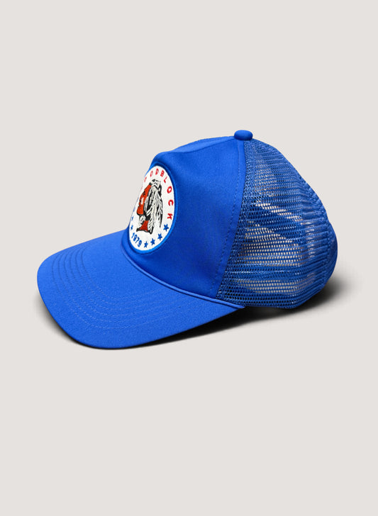 WOODBLOCK CHIEF PATCHED TRUCKER CAP BLUE (WB-26AW-005)