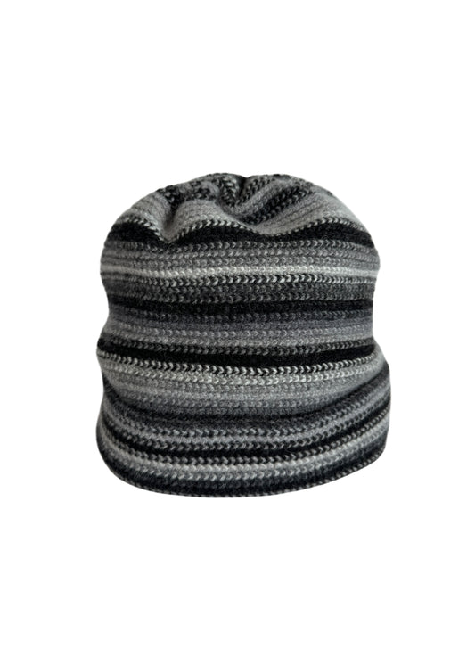 (SUP-255) THE SCARF COMPANY MULTI BORDER STRIPE BEANIE - BLACK