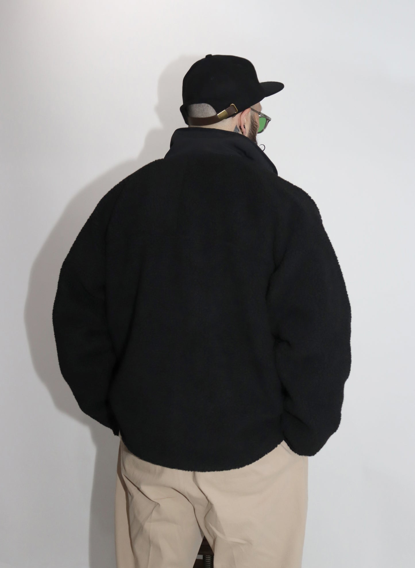 WOODBLOCK SCRIPT LOGO FELT PATCHED FLEECE JACKET BLACK (WB-24AW-016)