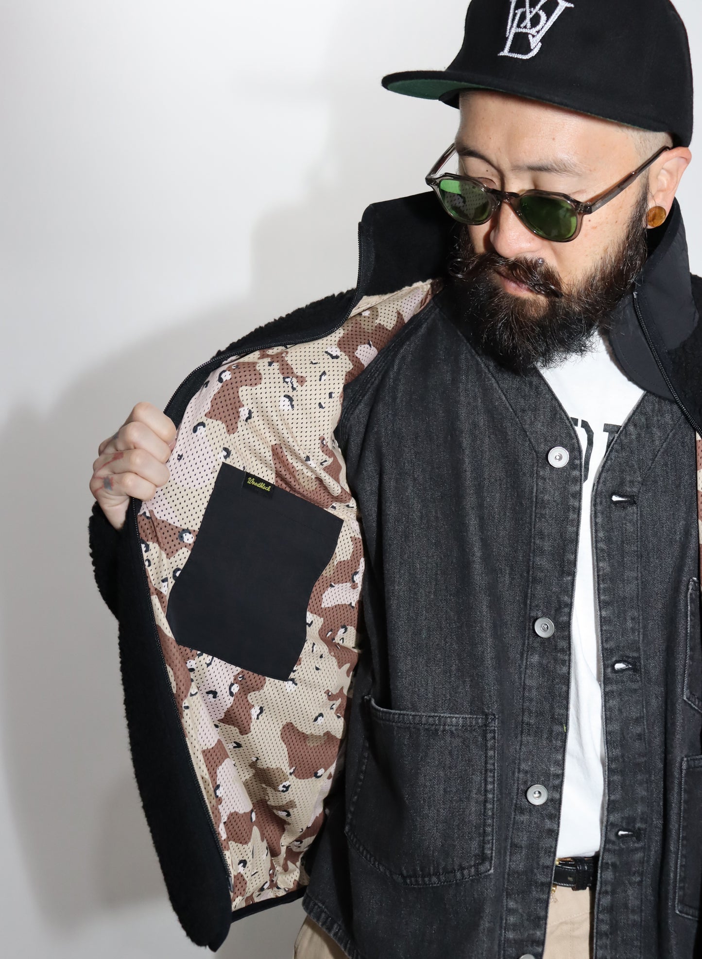 WOODBLOCK SCRIPT LOGO FELT PATCHED FLEECE JACKET BLACK (WB-24AW-016)