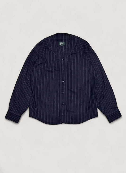 WOODBLOCK WOOL STRIPE BASEBALL SHIRT NAVY STRIPE (WB-25AW-008)