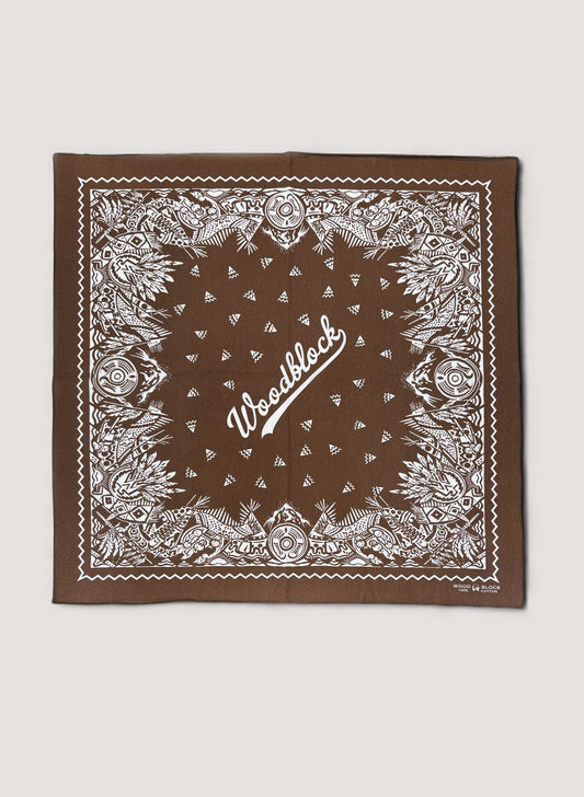 WOODBLOCK BANDANA SCARF BROWN/WHITE(WB-25AW-001)