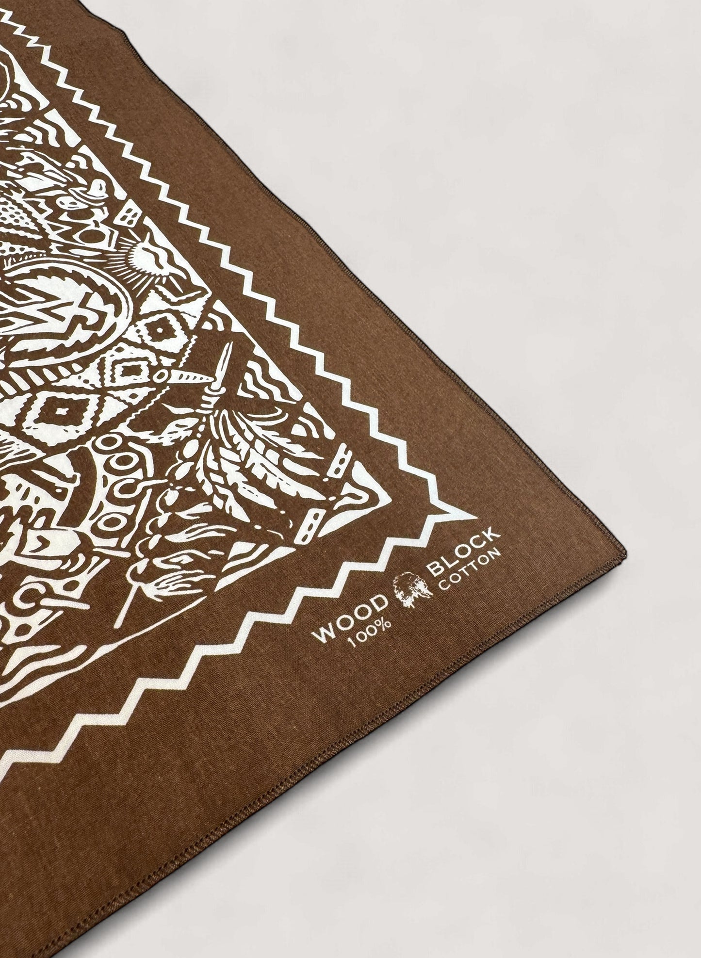 WOODBLOCK BANDANA SCARF BROWN/WHITE(WB-25AW-001)