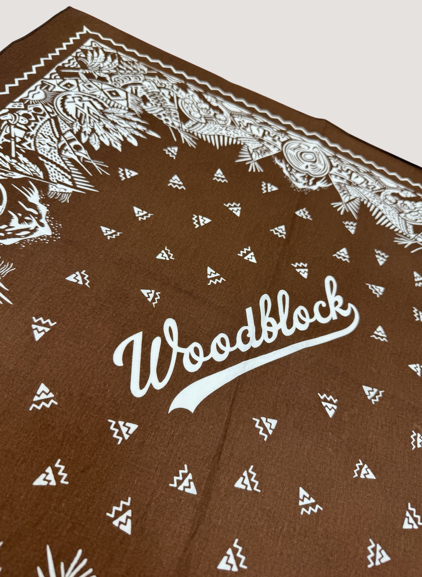 WOODBLOCK BANDANA SCARF BROWN/WHITE(WB-25AW-001)