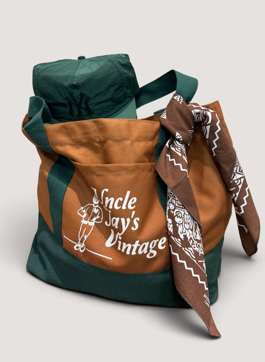 Uncle Jay's Vintage Original Canvas Tote BAG BROWN/GREEN (UNCLE-018)