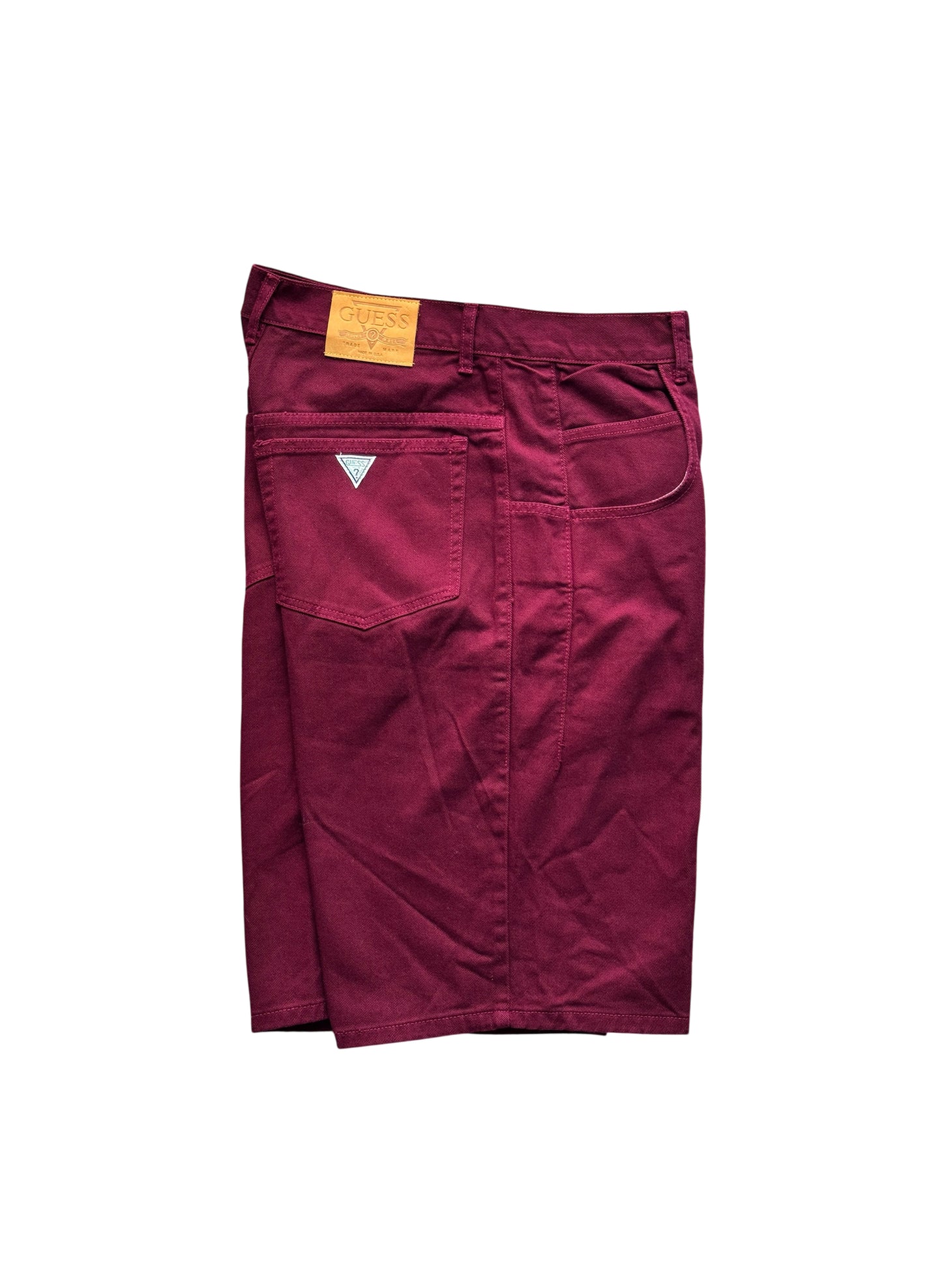 (SUP-388) DEADSTOCK GUESS DENIM JORTS "BURGUNDY" No.2 - MADE IN U.S.A. (w30)