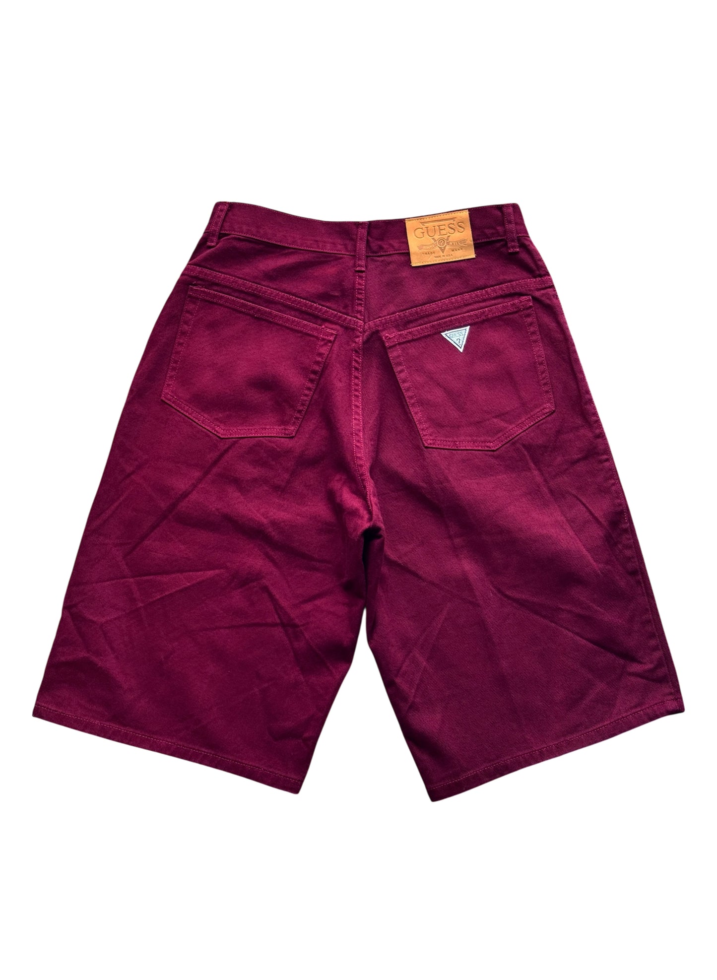 (SUP-388) DEADSTOCK GUESS DENIM JORTS "BURGUNDY" No.2 - MADE IN U.S.A. (w30)