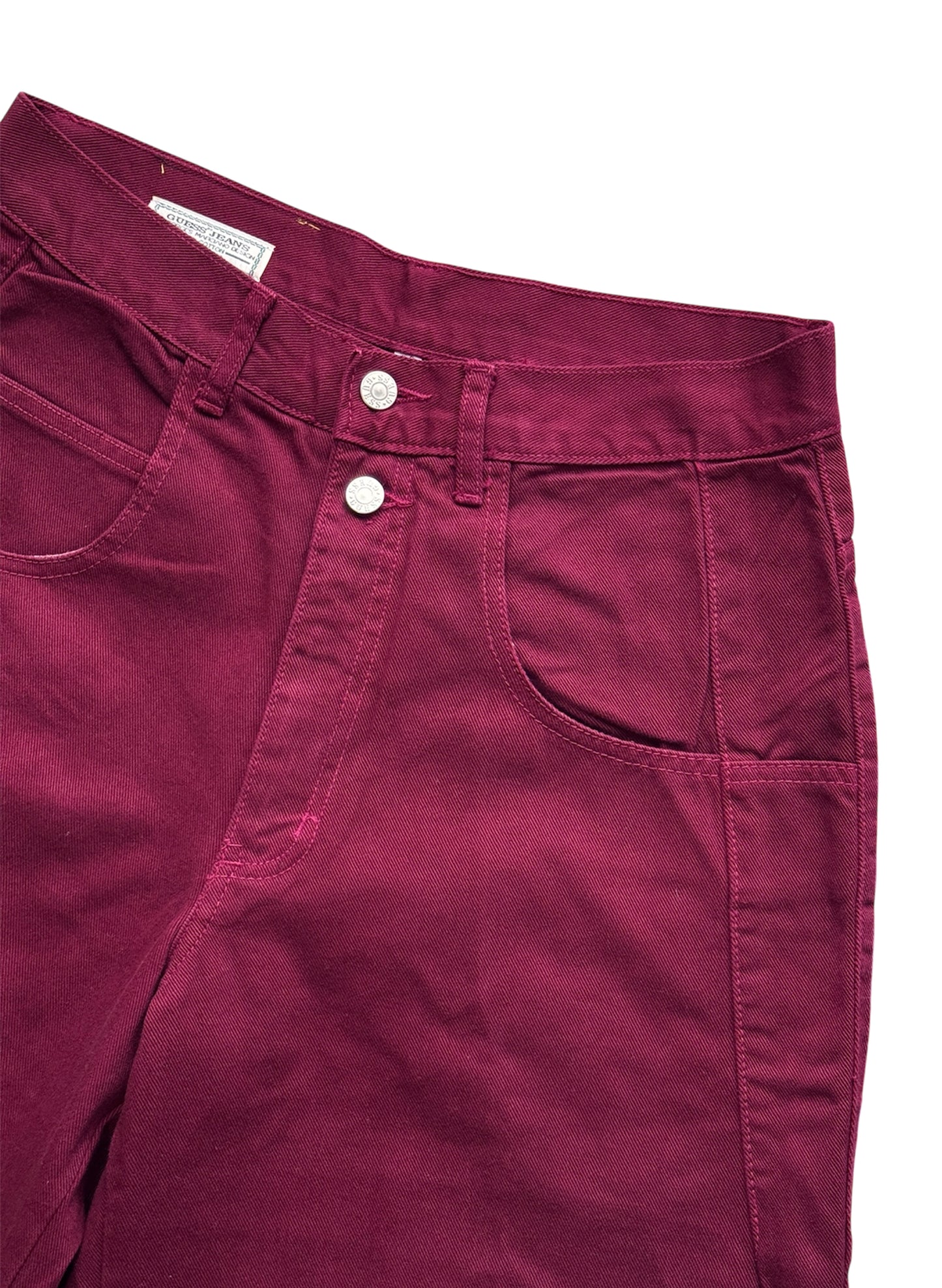 (SUP-388) DEADSTOCK GUESS DENIM JORTS "BURGUNDY" No.2 - MADE IN U.S.A. (w30)