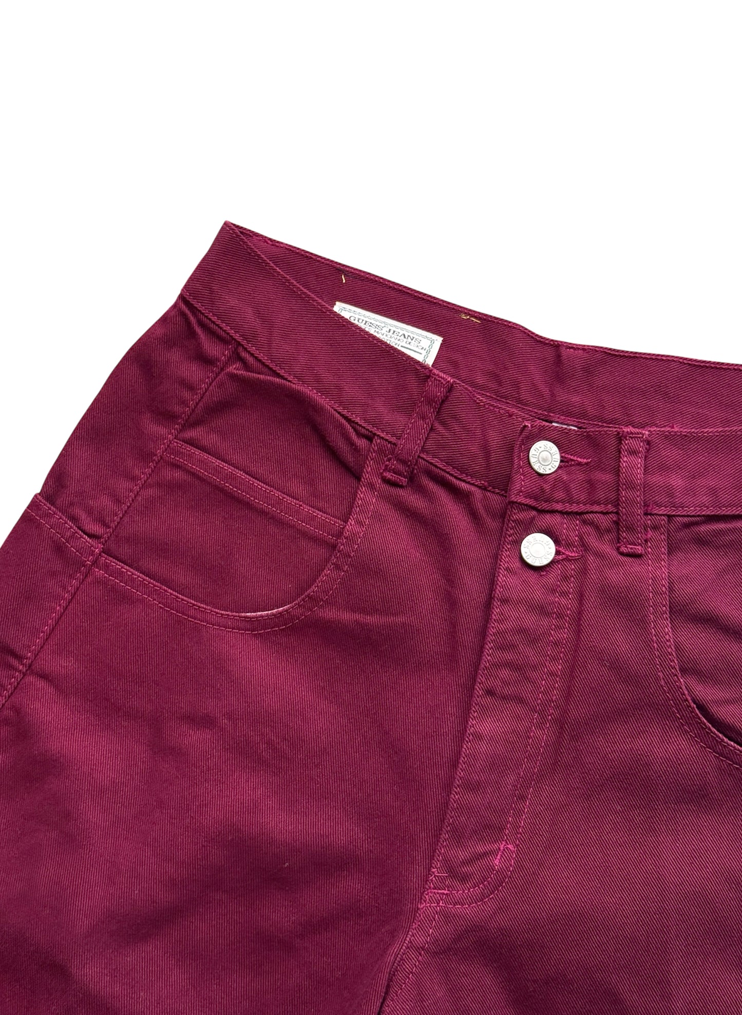 (SUP-388) DEADSTOCK GUESS DENIM JORTS "BURGUNDY" No.2 - MADE IN U.S.A. (w30)