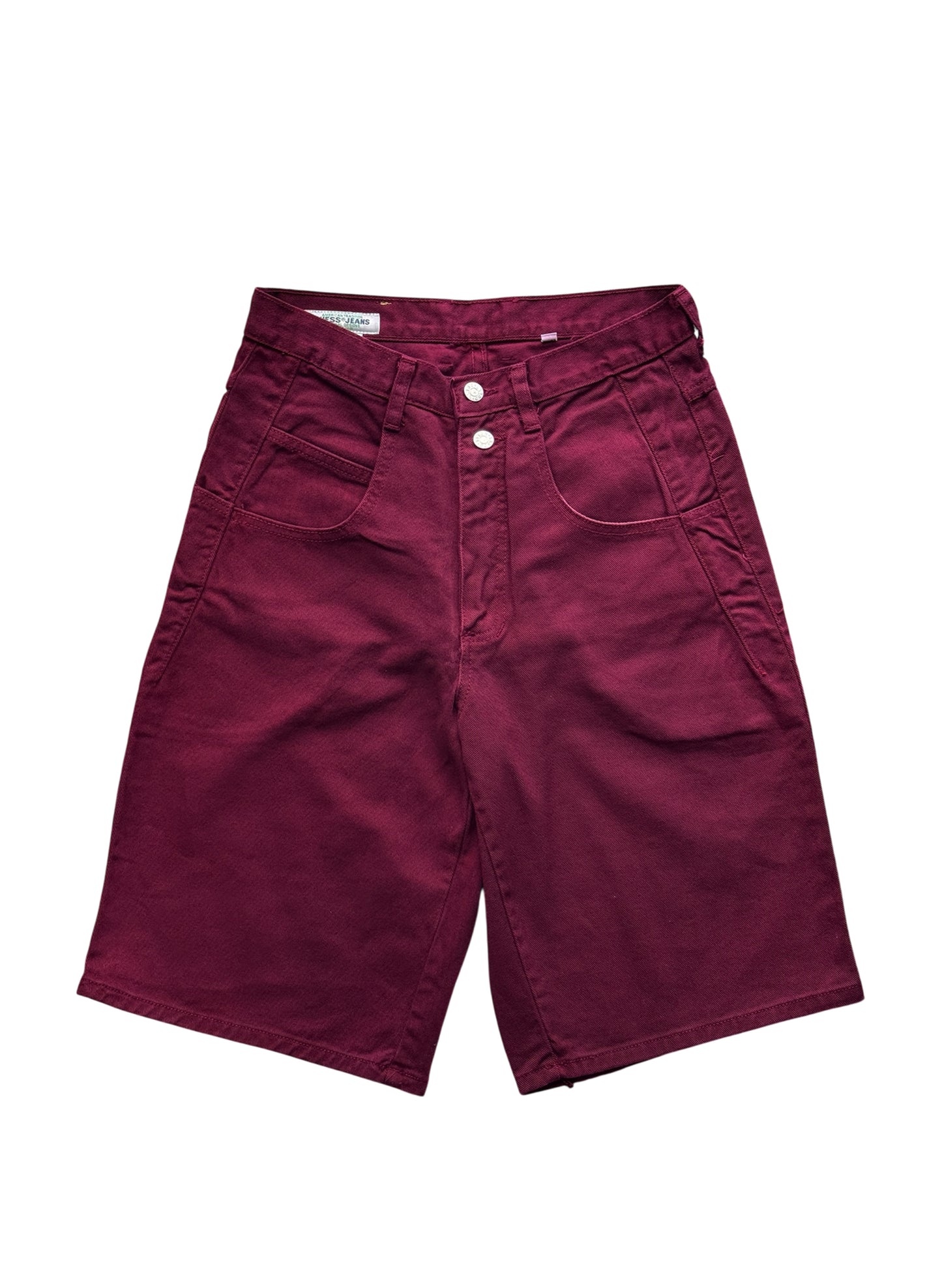 (SUP-387) DEADSTOCK GUESS DENIM JORTS "BURGUNDY" - MADE IN U.S.A. (w30)