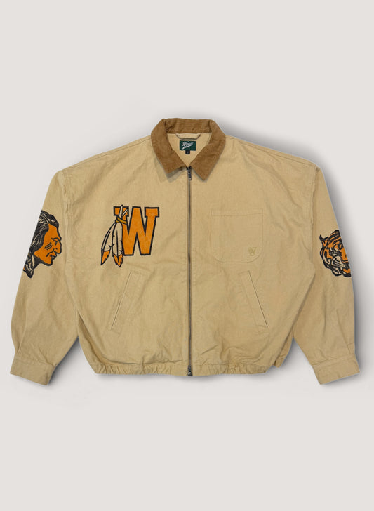 WOODBLOCK CUSTOMIZED STAMP&PAINT WIDE SLEEVE DUCK JACKET BEIGE (WB-26SS-004)