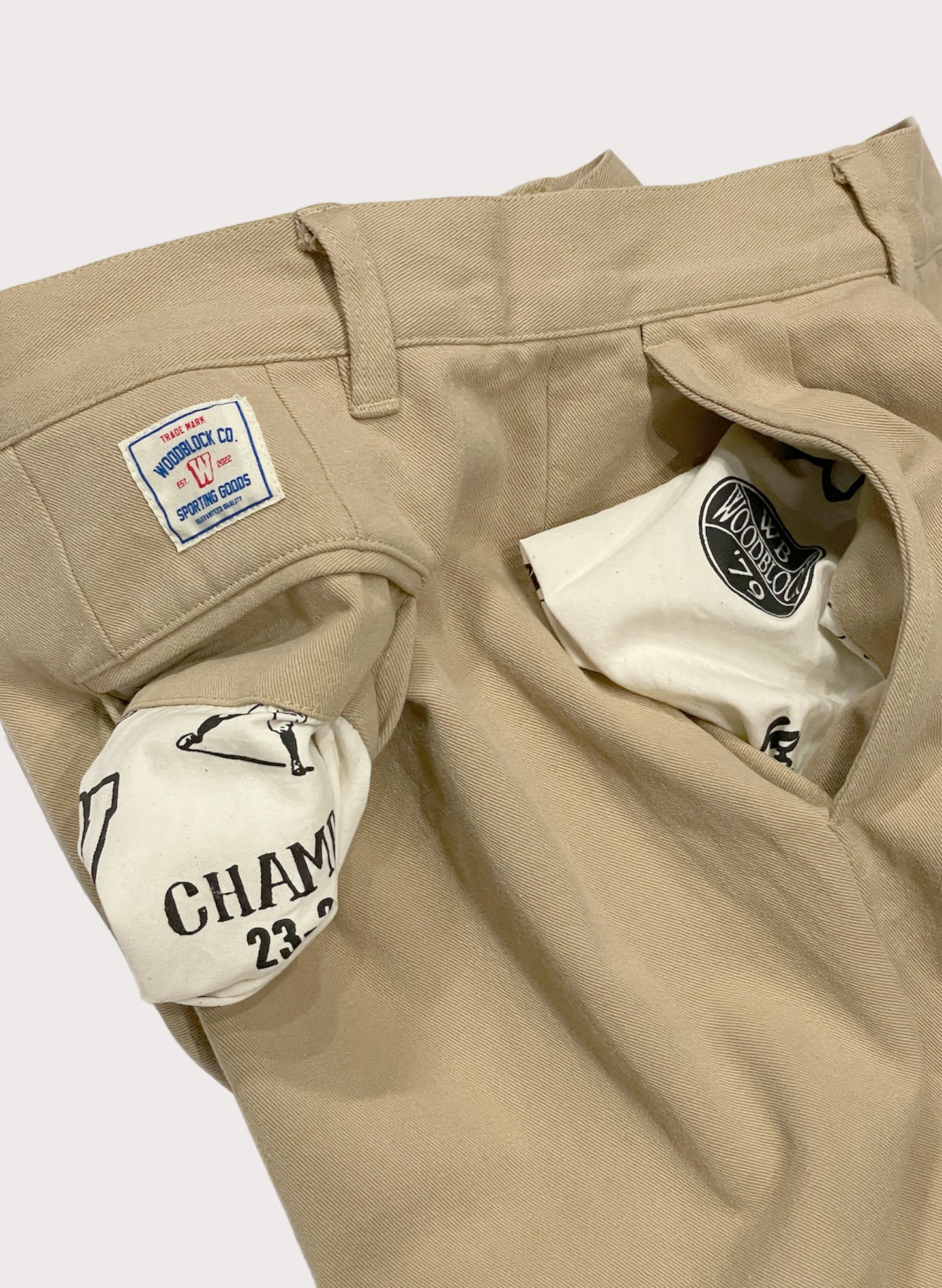 WOODBLOCK 2STAMP PAINT CUSTOMIZED 2TUCK CHINO TROUSERS KHAKI (WB-26SS-011)