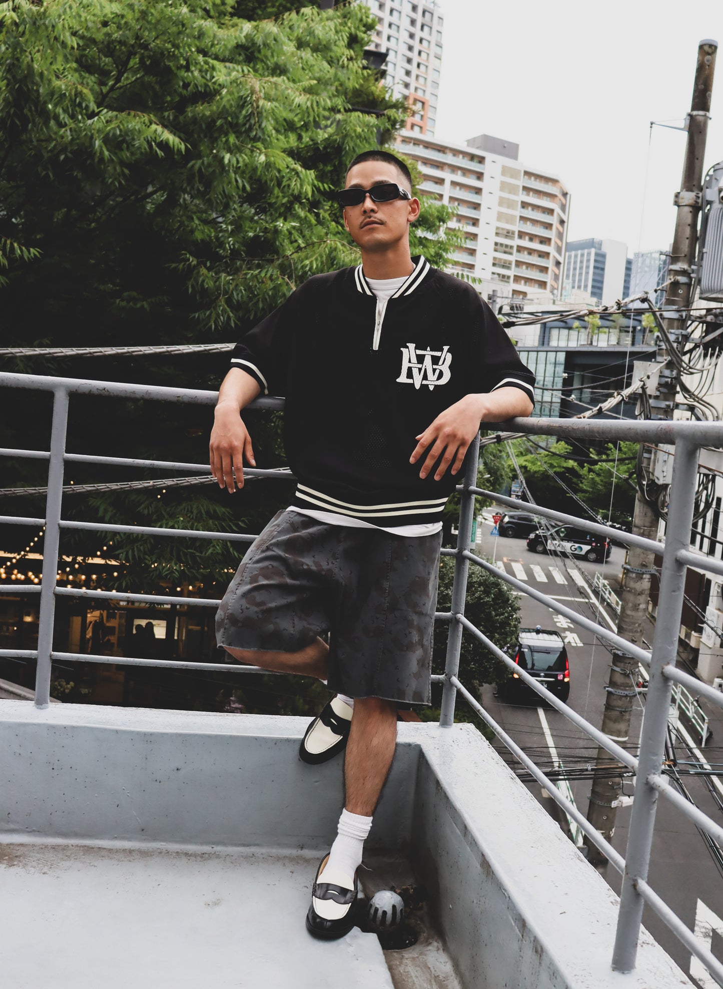 WOODBLOCK HALF ZIP MESH GAME SHIRT BLACK (WB-24SS-070)