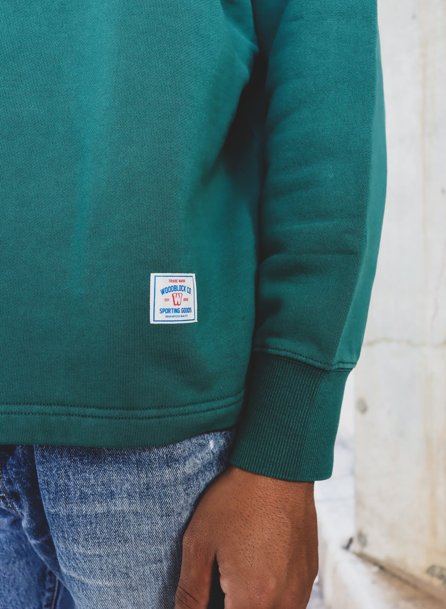 WOODBLOCK 79 FELT PATCHED PIGMENT FOOTBALL SWEAT GREEN (WB-23AW-037)